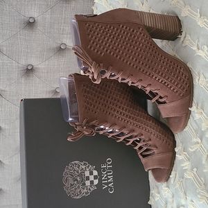 Vince Camuto Suede high heel sandal in Smoke Taupe